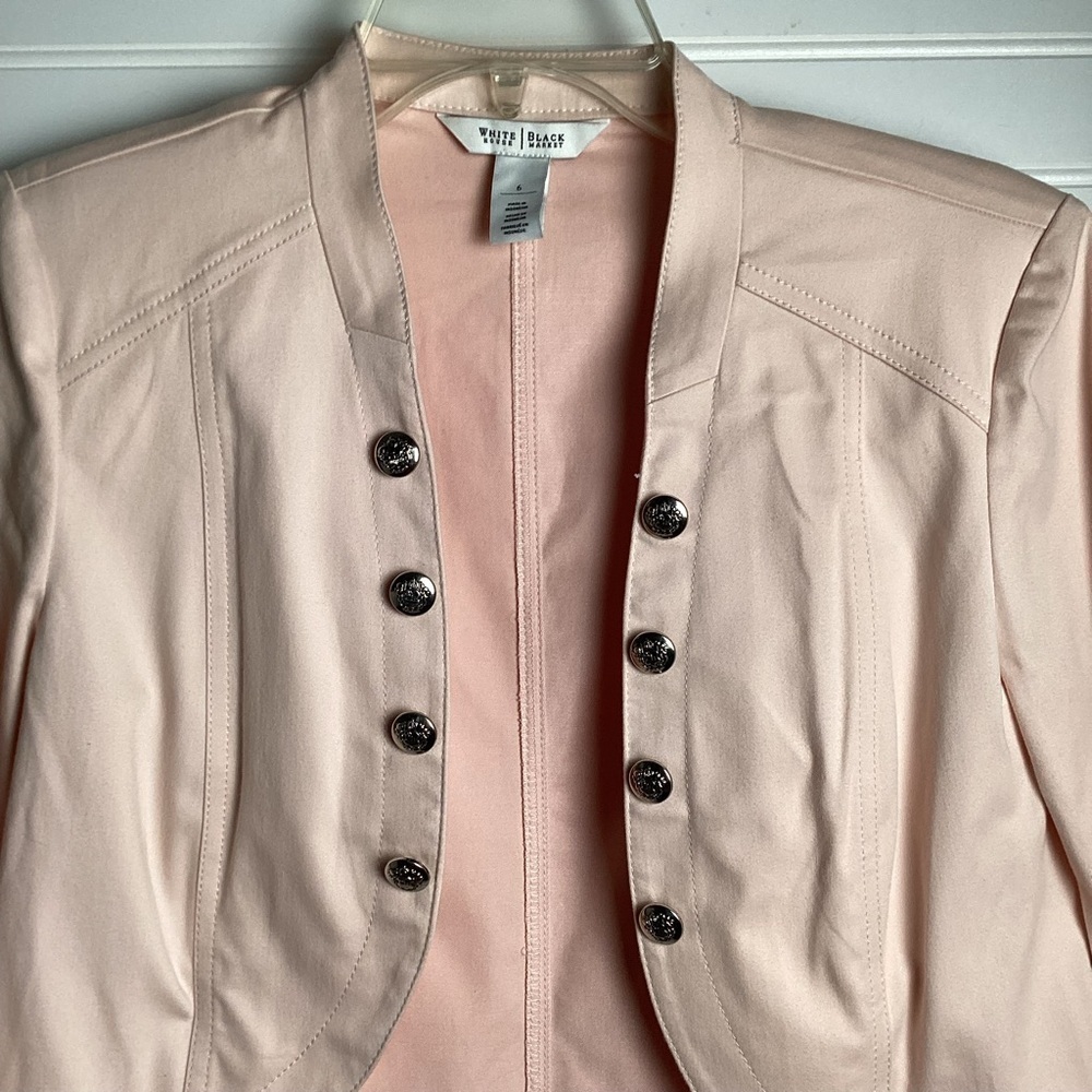 White House Black Market Cropped Jacket Women Size 6 Pink Sheer At Bottom - Picture 2 of 8